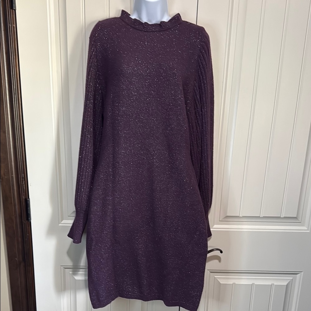 Nannette Purple Dolman Sleeve Mock Neck Sweater Dress